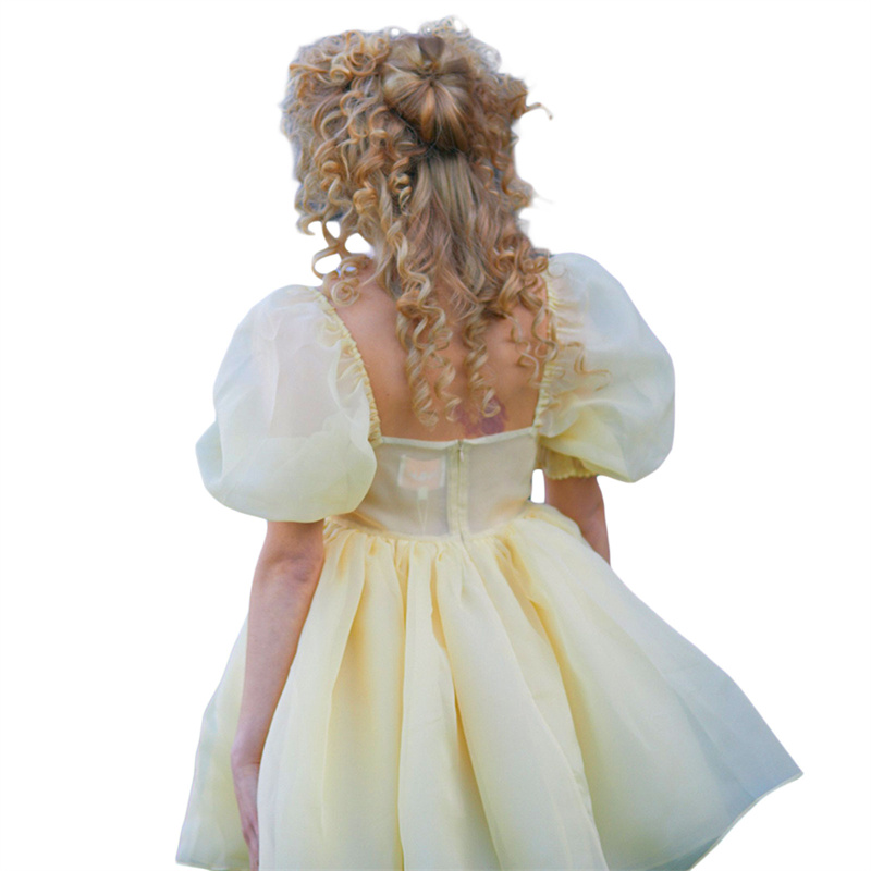 Puffy Dresses for Women y2k Aesthetic Solid Color Square Neck Bubble Sleeve Dress Sweet 2000s Party Dresses Streetwear