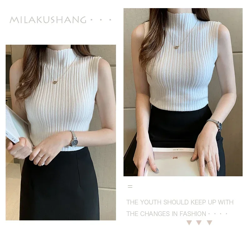 Women Knitted Slim Tank Top Solid Sleeveless Sexy O-Neck Crop Top Casual T-shirt Cotton Off Shoulder Crop Tank Top Summer