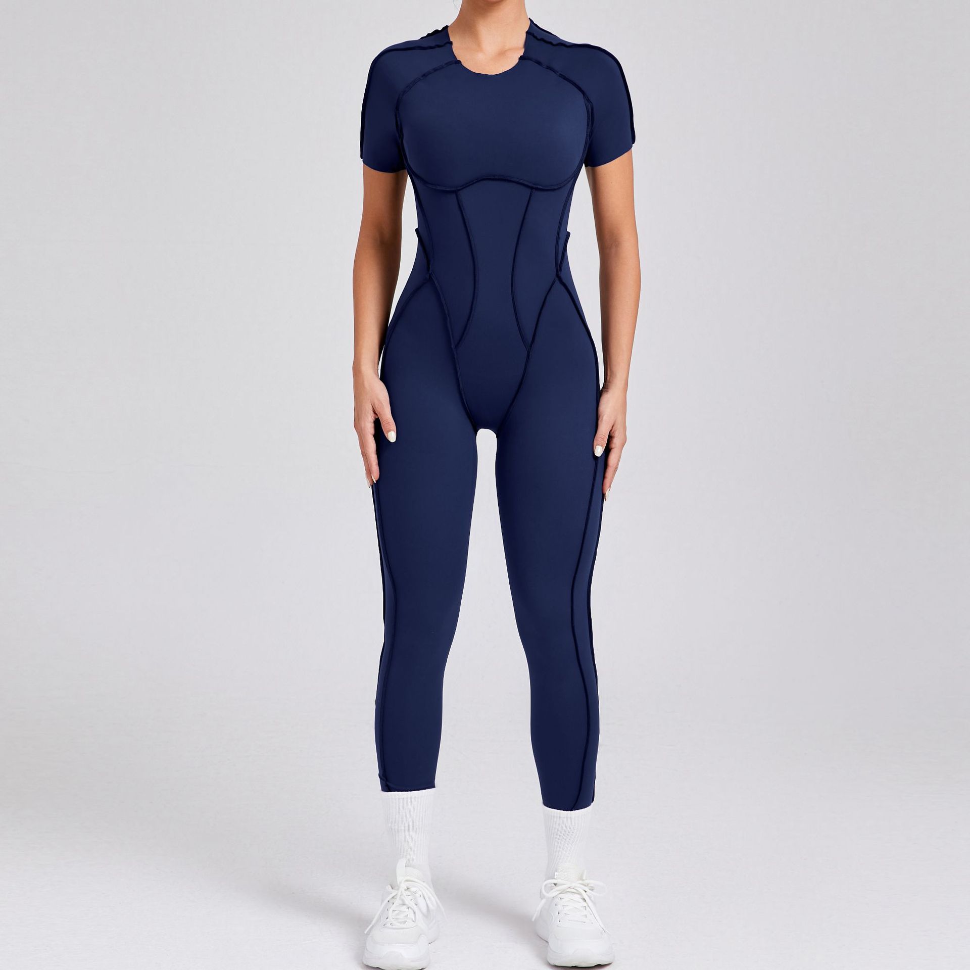 Autumn Winter Three Dimensional Backless Tight Short Sleeved Trousers Jumpsuit One Piece Sports Yoga Jumpsuit