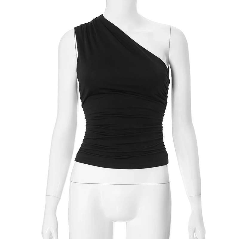 Solid Color One Shoulder Backless Tank Top T-Shirt Candy Color Sleeveless Slim Top