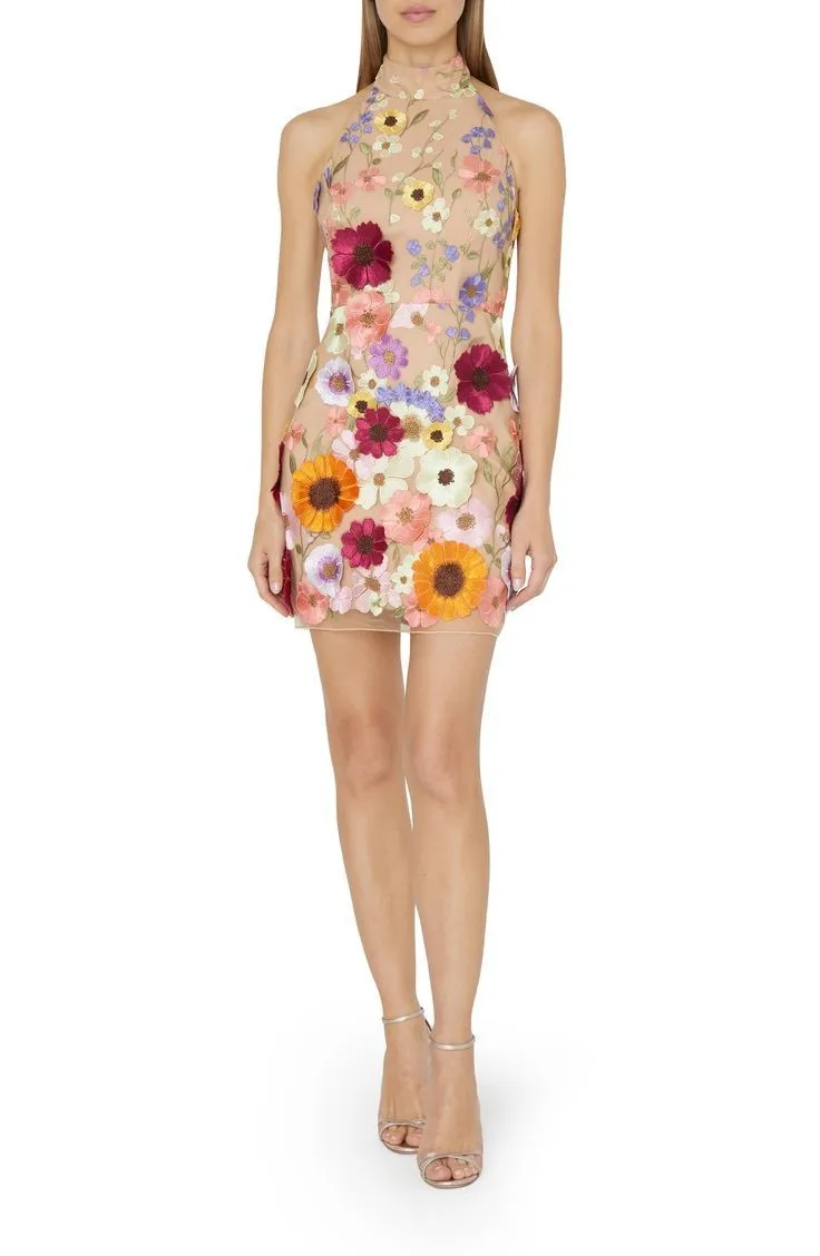 Embroidery 3D Flower Bodycon Dress For Women Summer Sleeveless Backless Mini Dresses Temperament Slim Vestidos De Mujer