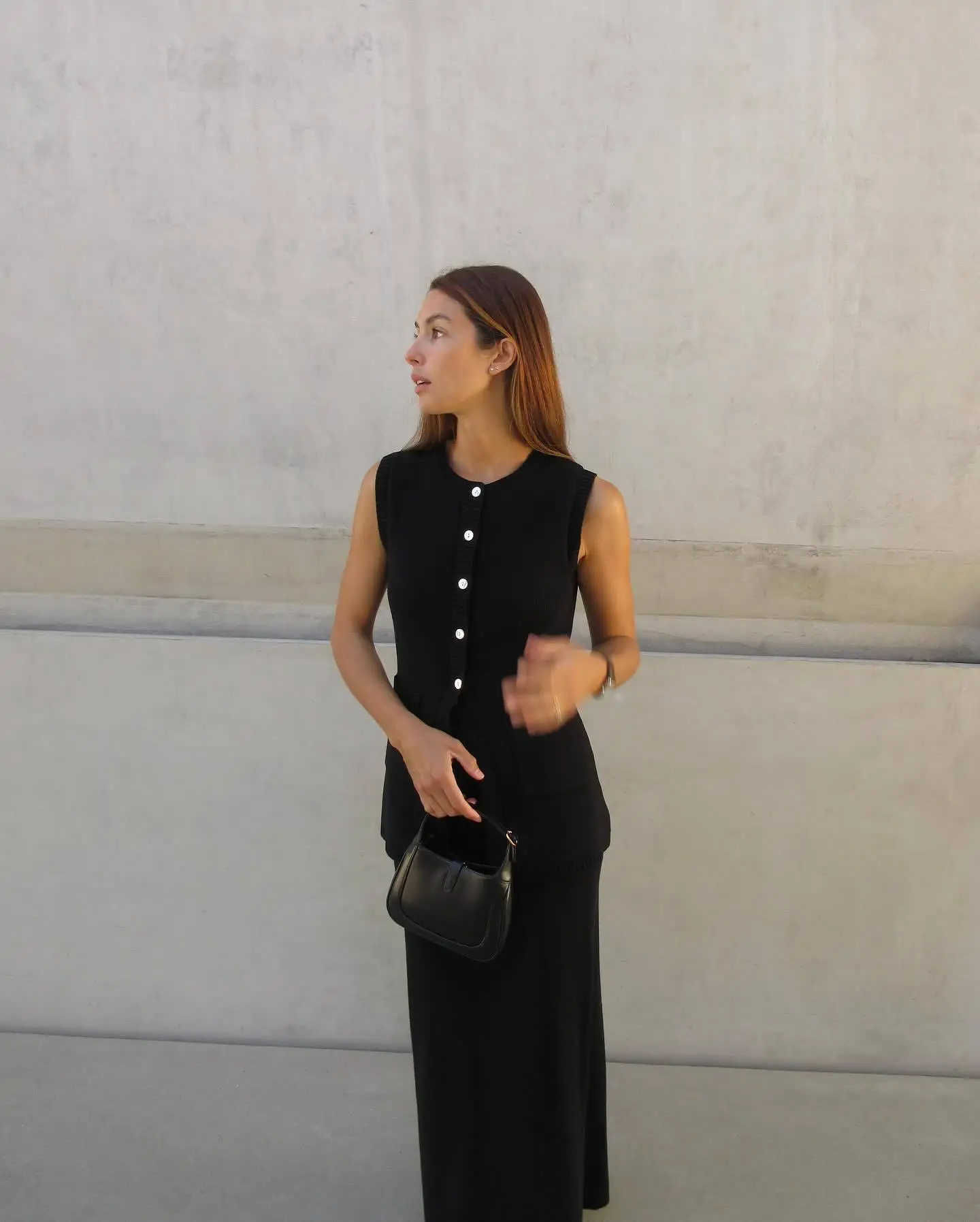 Elegant Knitted Slim Skirt Suit Women's Suit 2 Fashion Solid Color High Waist Slit Vest Casual Sleeveless Long Skirt Suit