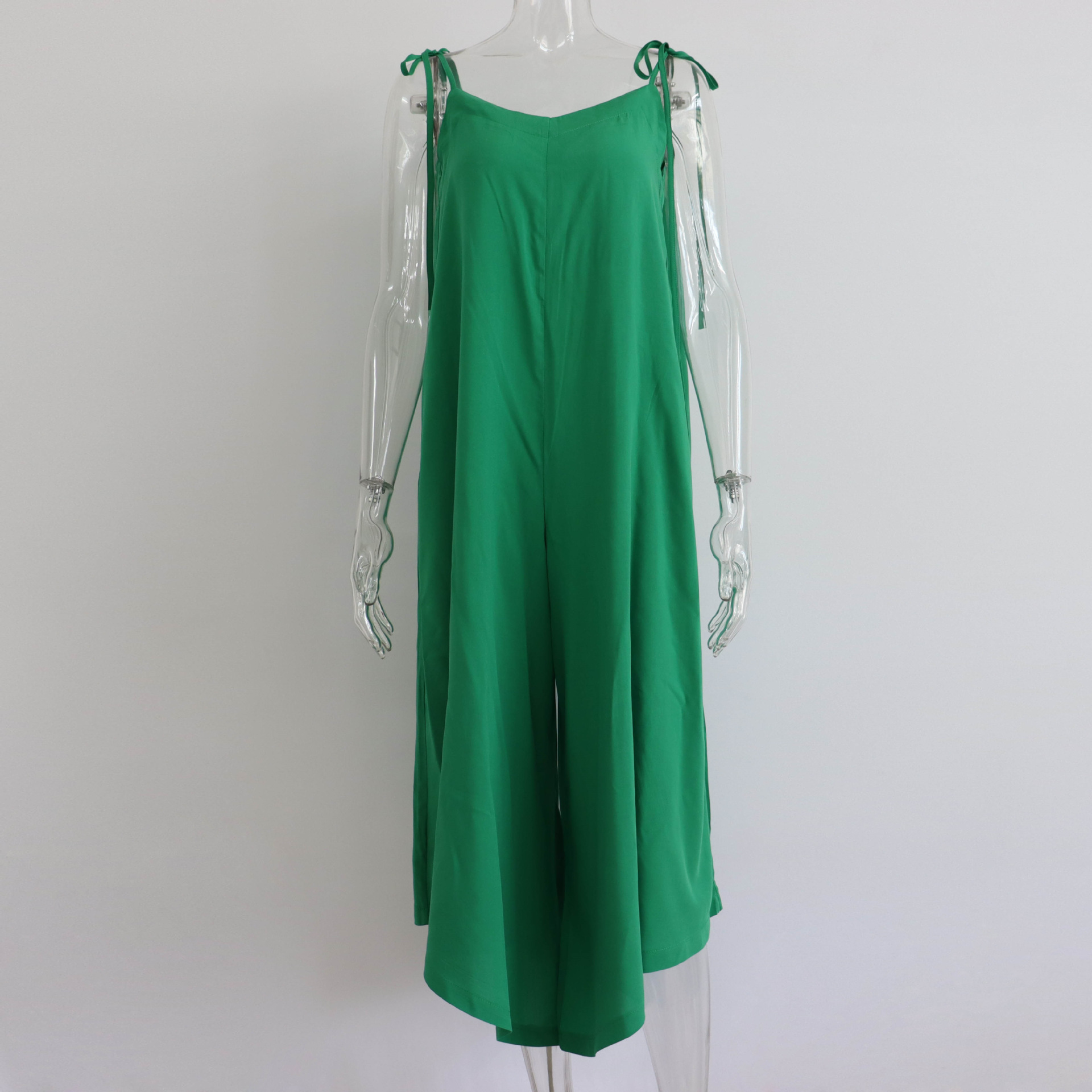 Summer Solid Color Overalls Casual Loose Fitting Wide Leg Trousers Sexy Sling Backless Sleeveless Jumpsuit