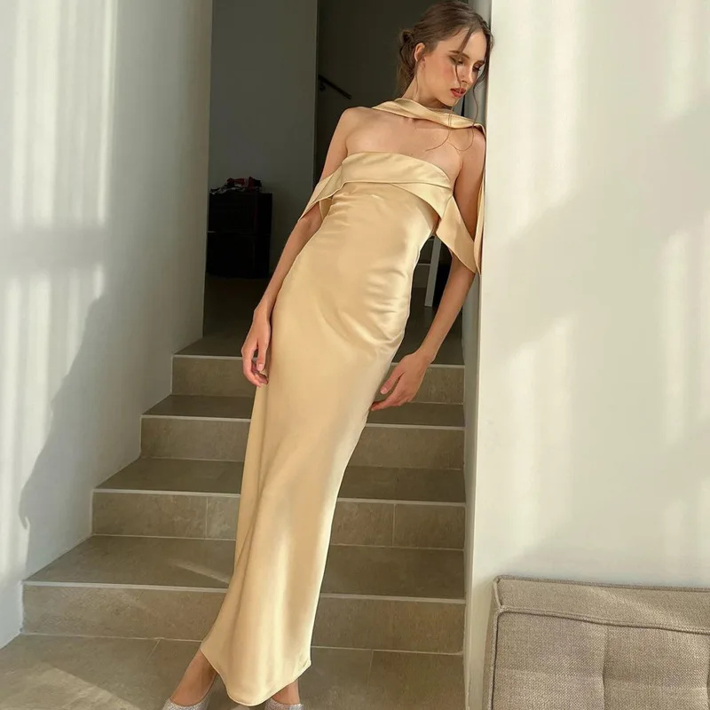Sexy Backlesss Long Dress For Women Elegant Off Shoulder Sleeveless Dresses Lady Party Temperament Wedding Dress Woman