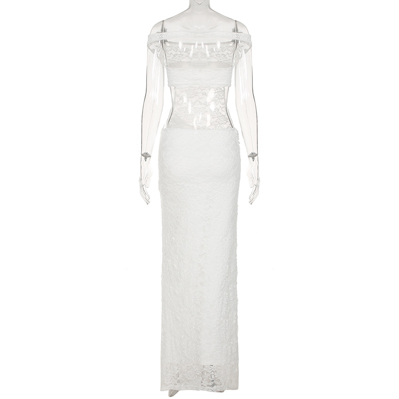 Hollow Out Cutout Slim Fit Hip Lace Maxi Dress See through Sexy off Shoulder Dress Women