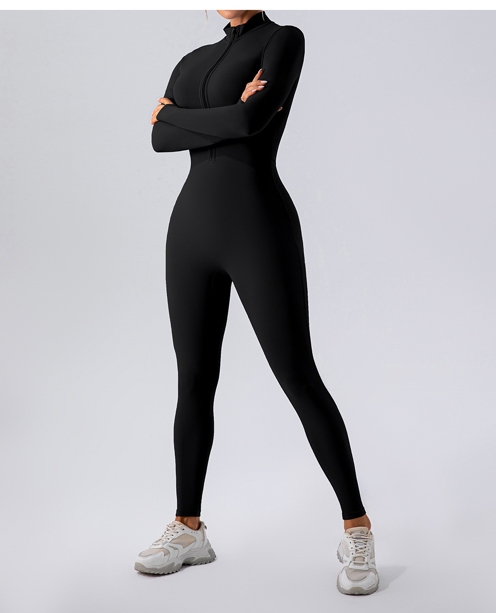 Zipper Nude Feel Long Sleeve Yoga Jumpsuit Women Sports Fitness Training Dance One Piece Bodysuit