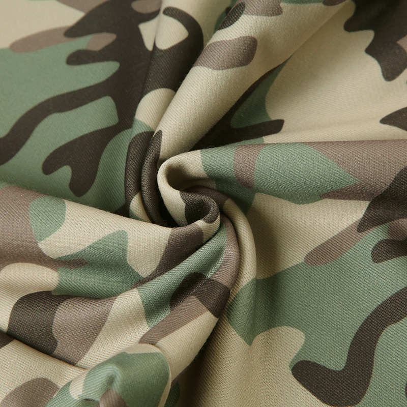 Casual Contrast Color Cinched Hoodie Long Sleeve Sweatshirt Sweatpants Two Piece Camouflage Cardigan Coat Trousers Sets