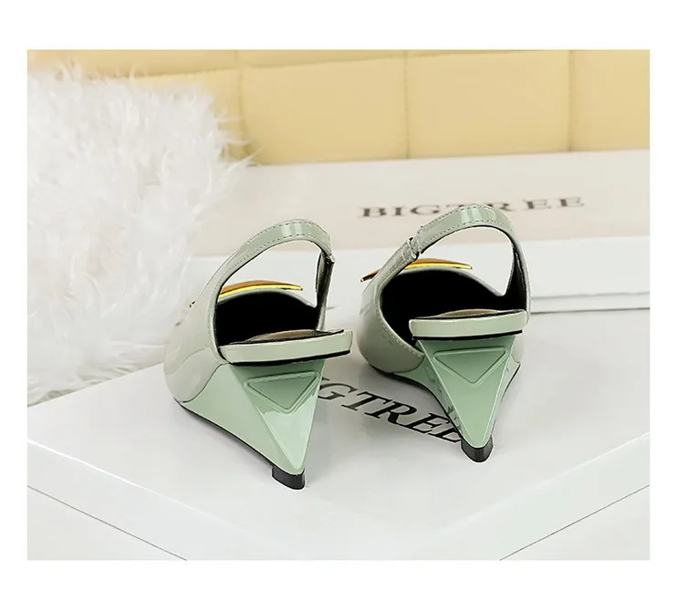 Patent Leather High Heels Wedges Shoes Lady Trendy Pumps Pointed Toe Hollow Back Strap 6.5 Cm Women Sandals White Heels Shoes