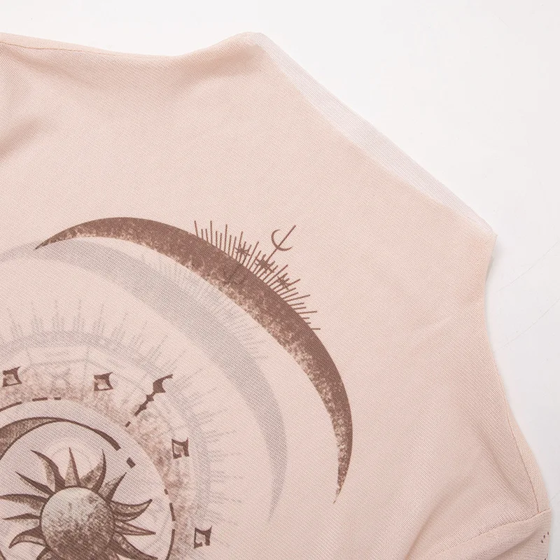 Long Sleeve Mesh Women T Shirt Streetwear Printing Y2k Accessories See Through Vintage Clothes Sexy Fashion Hot Ropa Mujer