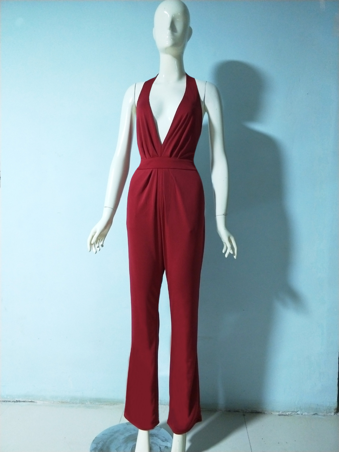 Spring Autumn Creative Women Sexy Sleeveless Halter Pocket Loose Jumpsuit