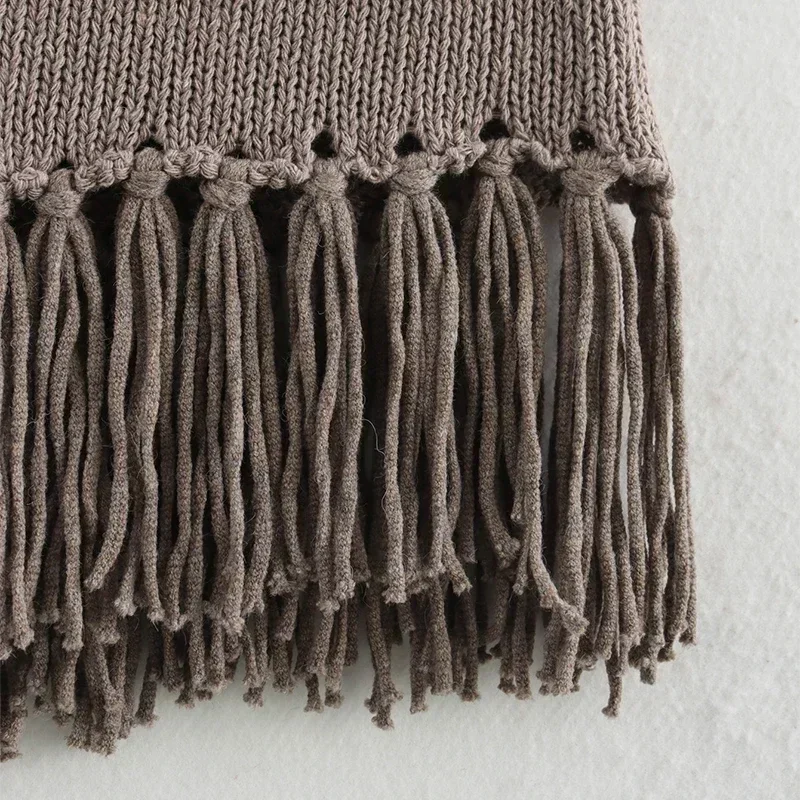 Street Tassel Knitted Vest Sweater For Women Half-high Collar Sleeveless Slim Fit Tank Top Female 2025 Spring Lady Soft Outwear