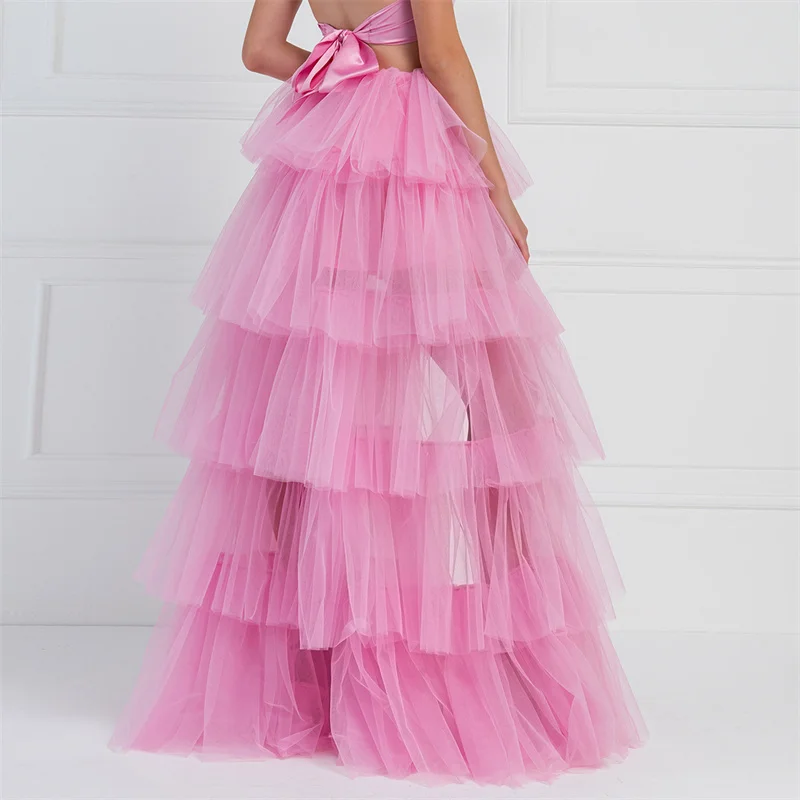 Tulle Skirts Women y2k Solid Color Elastic High Waist Asymmetrical Hem Long Skirts Summer Evening Party Skirt Clubwear