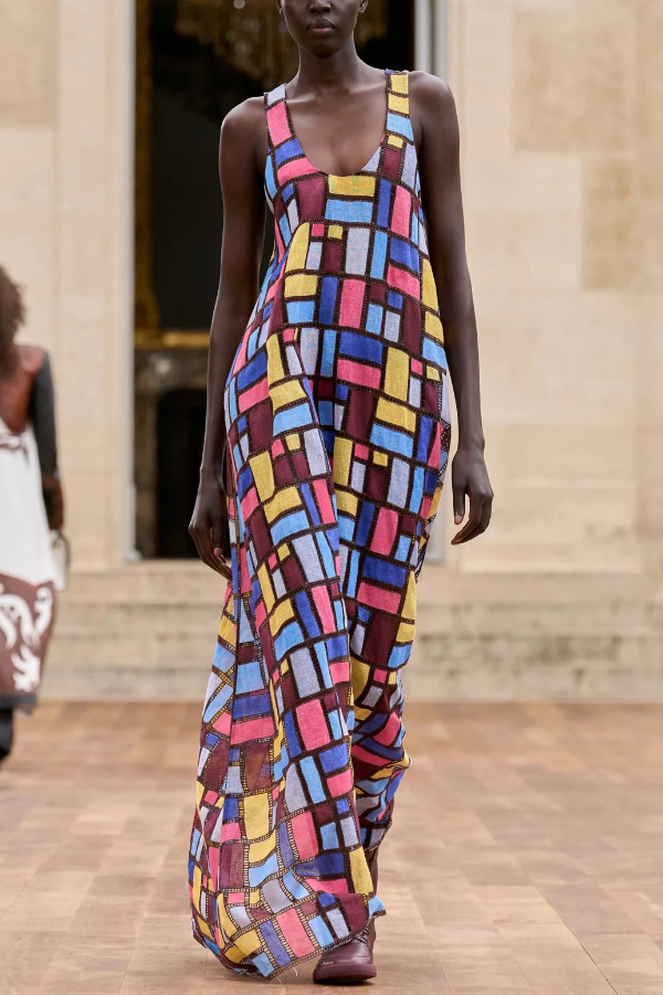 Stylish Color-blocked Plaid Print Sleeveless Round Neck Loose Maxi Dress