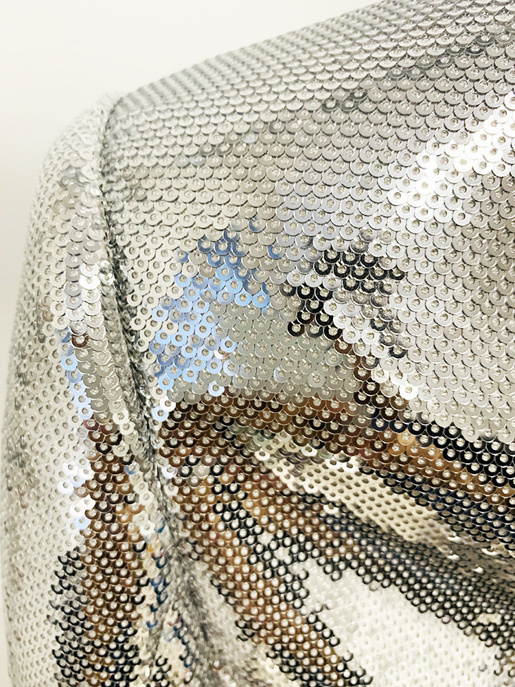 Metallic Coated Fabric Goods Personality Bling Bling Shiny Sequ Short Suit Mid Length Skirt Set Two Piece Set