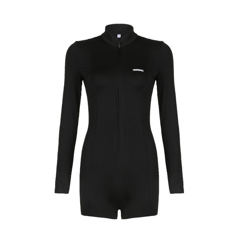 Sexy Solid Colour Round Neck Short Jumpsuit Women Fashion Slim Long Sleeve Short Summer Clothing For Women Streetwear Y2k Romper