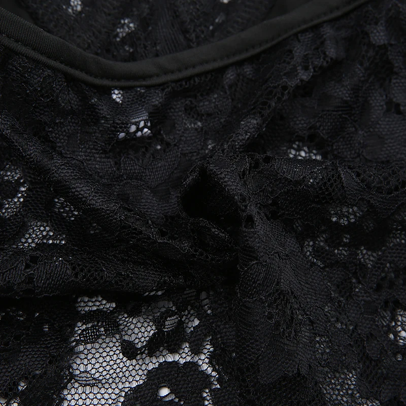 Black See Through Sexy Asymmetrical Goth Lace Camisole Women Rave Baddie Outfits Crop Top