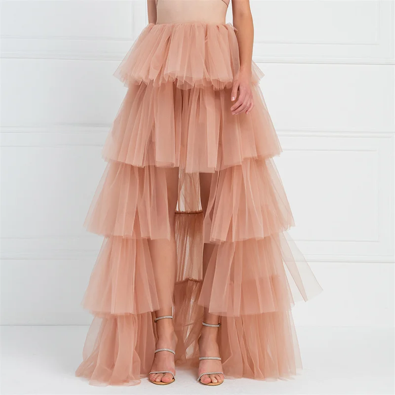 Tulle Skirts Women y2k Solid Color Elastic High Waist Asymmetrical Hem Long Skirts Summer Evening Party Skirt Clubwear