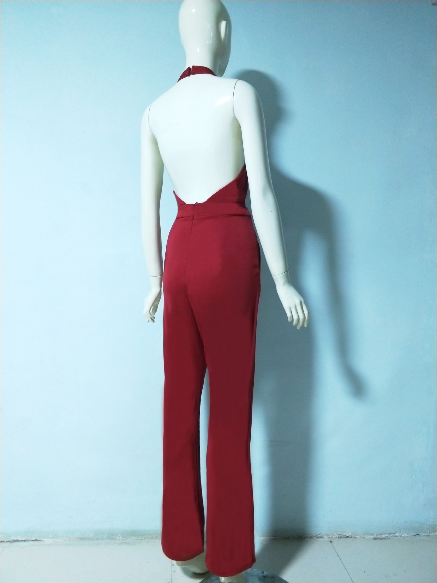 Spring Autumn Creative Women Sexy Sleeveless Halter Pocket Loose Jumpsuit