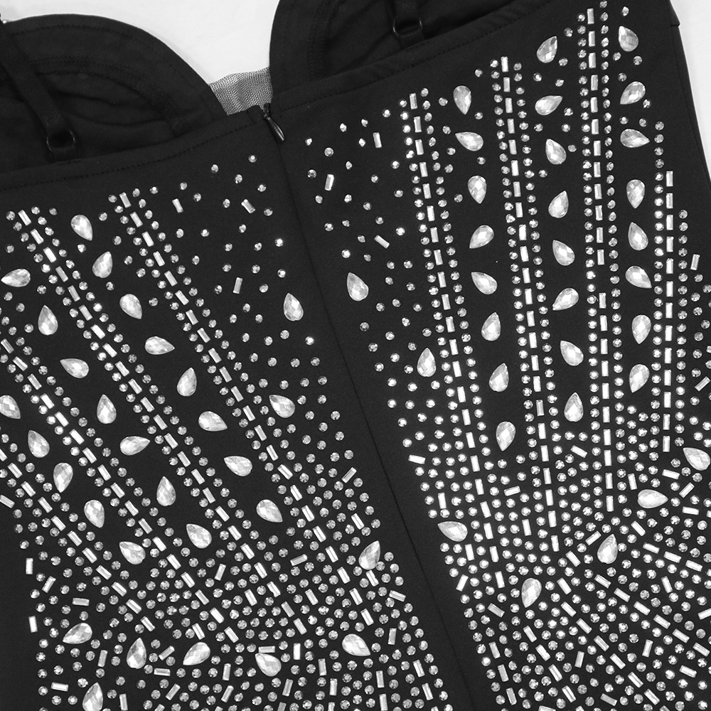 Suspenders Rhinestone Chain Terms Sexy Irregular Asymmetric Dress Women