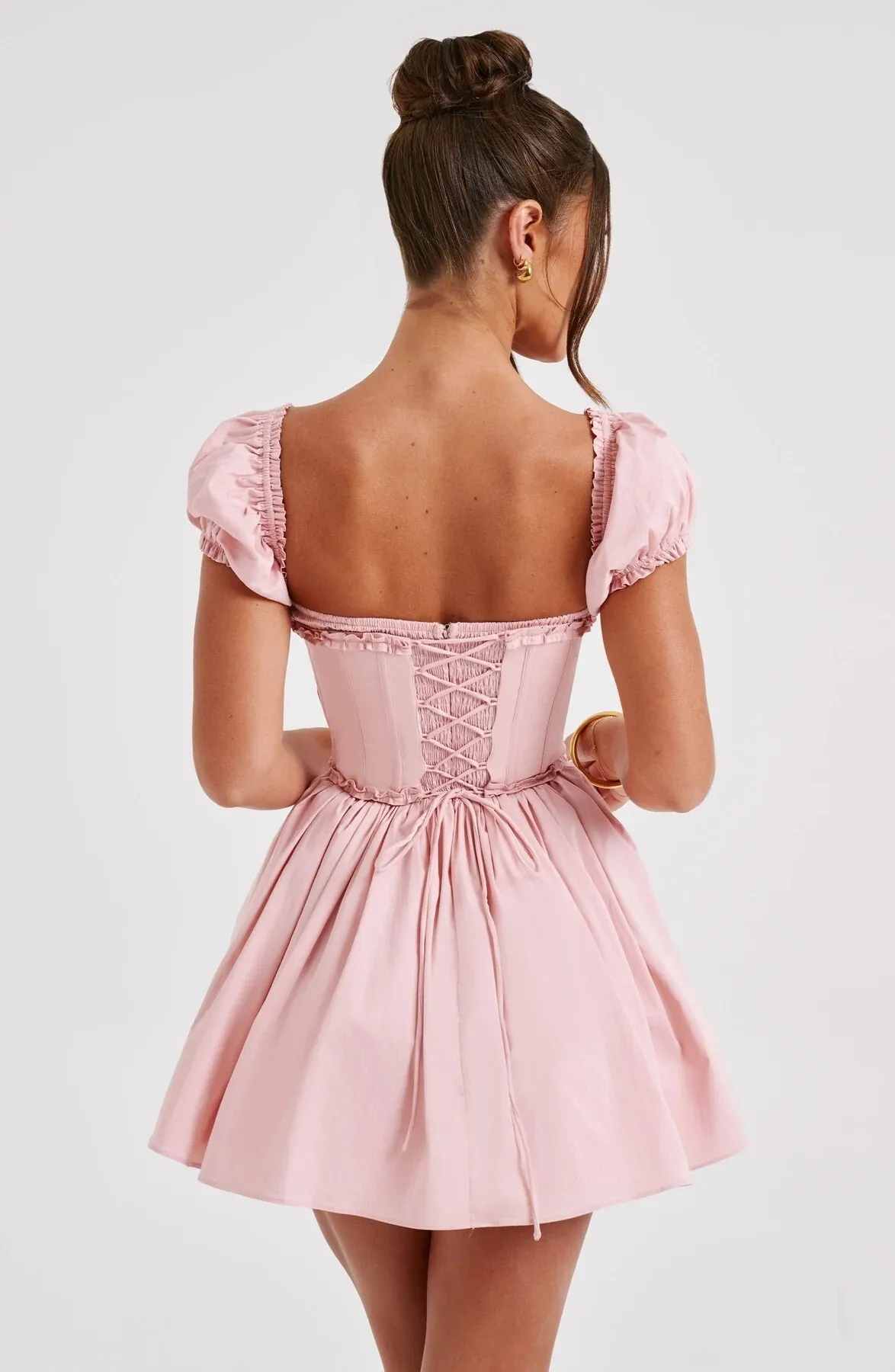 Elegant Sleeveless Tight Pleated Dress For Women Autumn New Sexy Backless Short Skirt Party Club Slim Evening Dress
