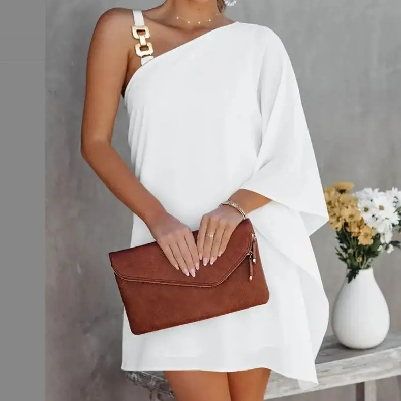 2025 Summer Dresses For Women Sexy Elegant Irregular Mini Dress Gown Fashion One Shoulder Diagonal Neck Print Vintage Vestidos