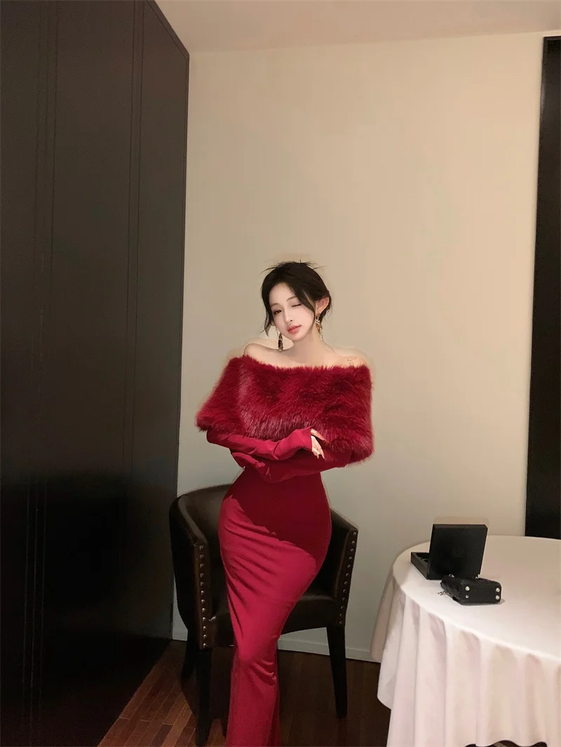 Fashion New Women Elegant Bodycon Midi Dress Long Sleeve Slim Solid Chic Vintage Christmas Party Prom Clothes Female Vestidos