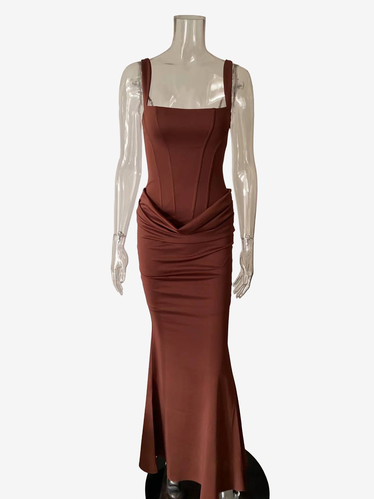 Square Neck Bodycon Lace Up Back Ruched Mermaid Maxi Party Dress For Women 2026