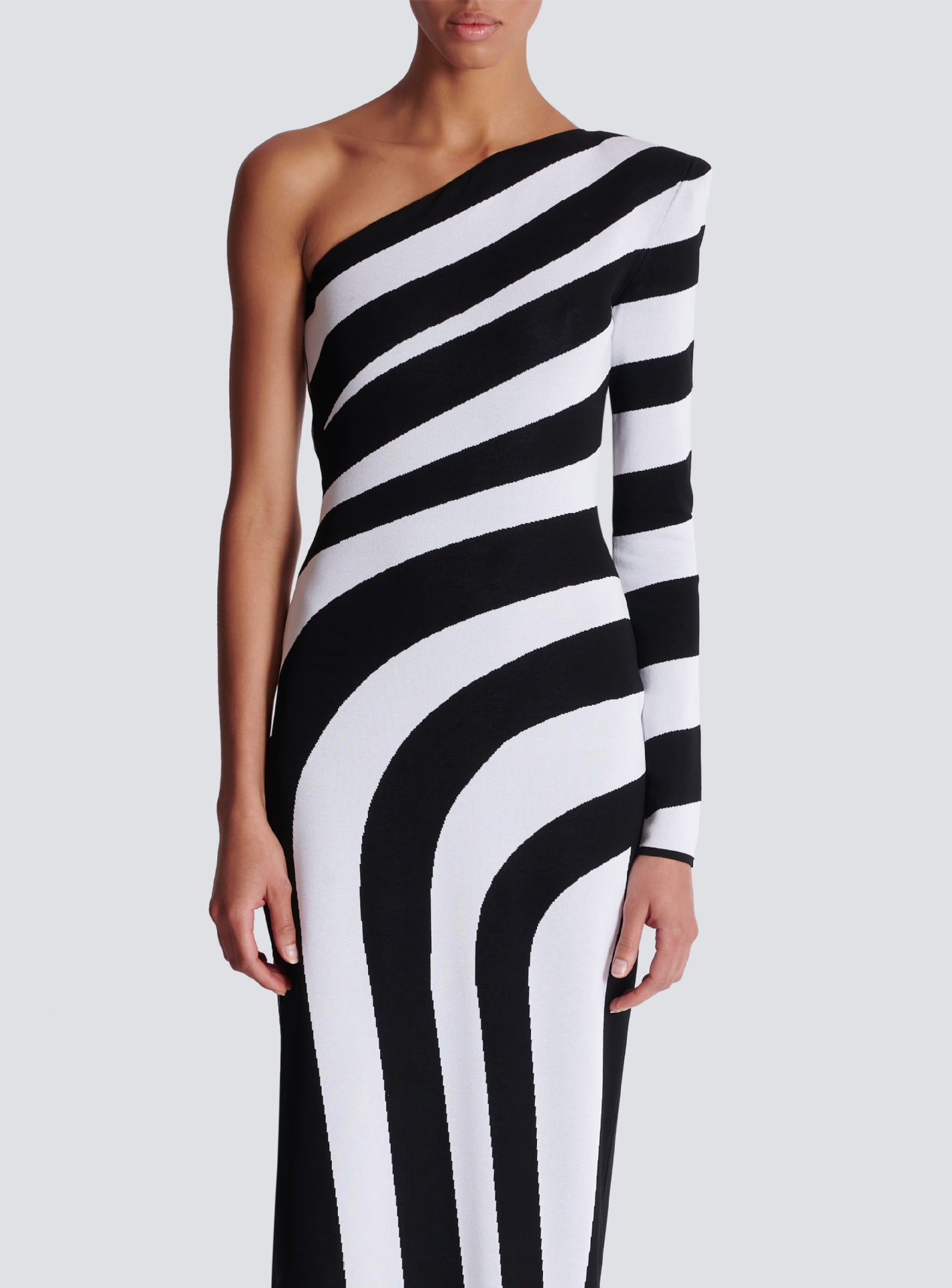 Autumn Winter Black White Striped Sexy High Slit One Shoulder Dress Simple in Bandage Dress