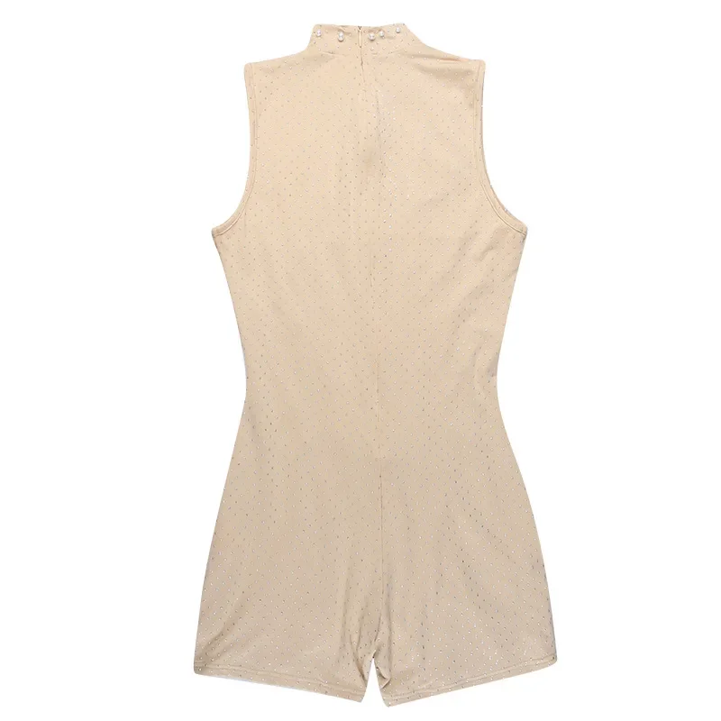 Bodycon Rompers Beading Playsuit Women Y2k Clothes Sleeveless Combinaison Femme Sexy Bodysuits O-Neck One Piece Club Outfit