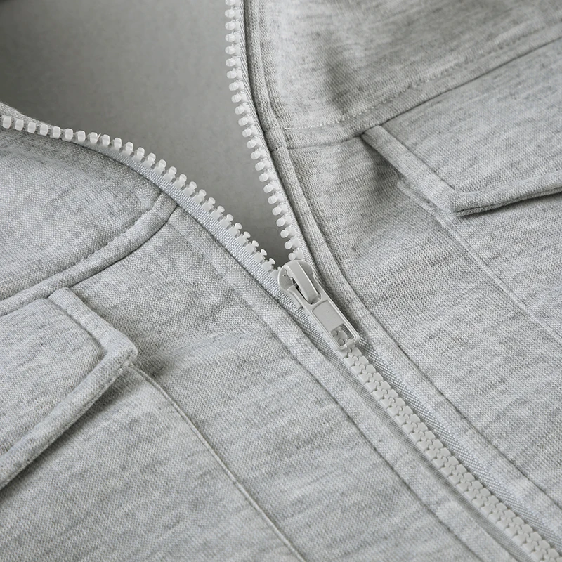 Women Pocket Sweatshirt Casual Solid Color Zipper Crop Jacket Autumn Outfits Turtleneck Fashion Y2K Coat Streetwear