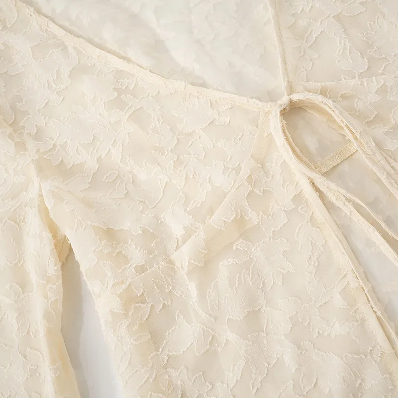 Lace Printed See-Through T-shirt Cardigan Top Female Lace-Up Patchwork Sexy Cropped Y2k Top Tee Women's Bandage Top