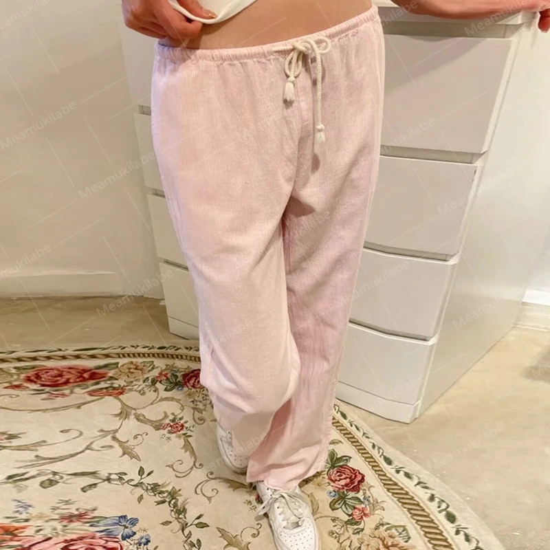 Comfy Loung Pants Streetwear Casual Tie Up Waist Wide Leg Trousers Y2K Vintage Striped Loose Pants Women Pajamas Sleepwear
