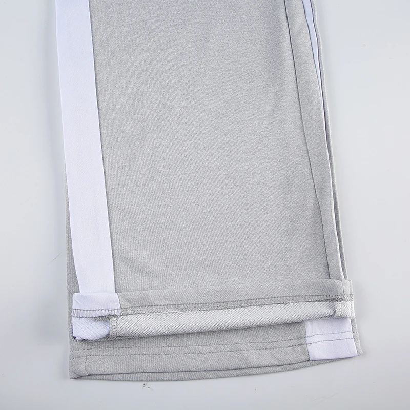 Gray Drawstring Elastic High Waist Casual Sweatpants Women Side Stripe Contrast Patchwork Black Loose Jogging Track Pants