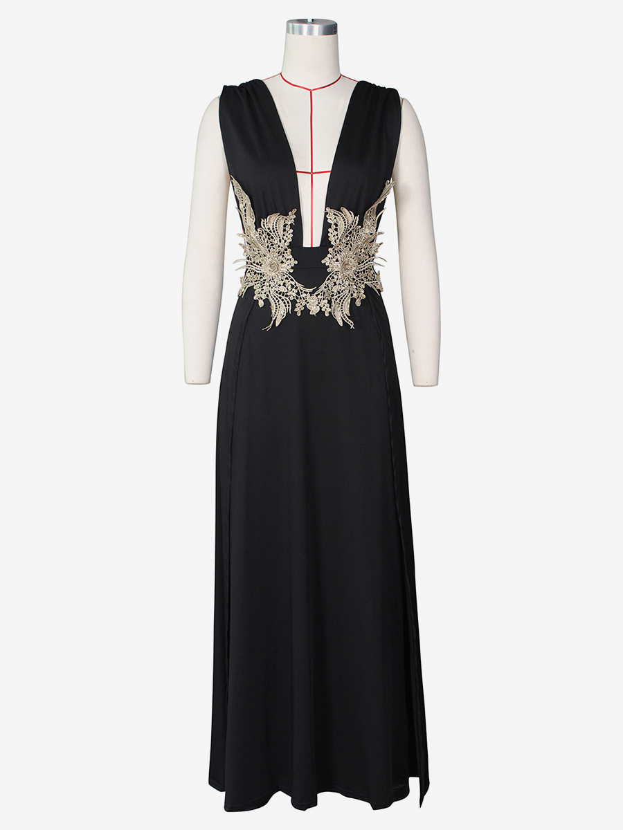 Prom Dresses V-Neck Embroidered High-slit Semi Formal Long Dress