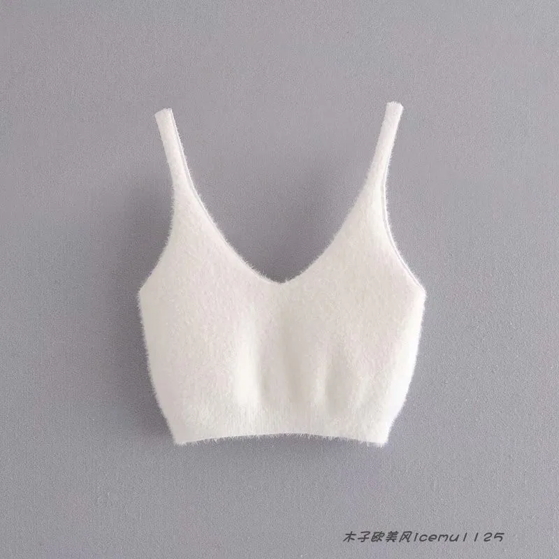Women's 3-piece Set Korea Style White Cardigan Furry Single-breasted Button Tank Top Knitted Sweater Jumper Shorts Pants Set