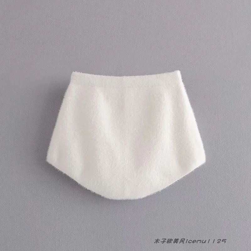 Women's 3-piece Set Korea Style White Cardigan Furry Single-breasted Button Tank Top Knitted Sweater Jumper Shorts Pants Set