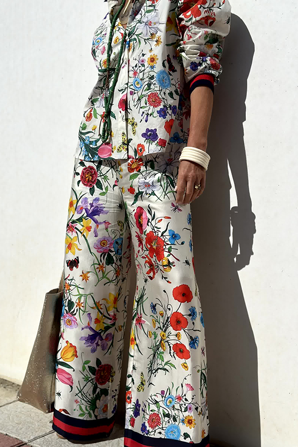 Fabulous Fiesta Satin Floral Unique Print Button Down Oversized Blouse