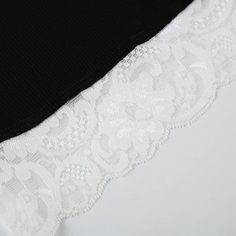 Y2K Contrast Lace Slim Top Autumn Cute Long Sleeve Buttons T-shirt Knitted Casual Outfits Sweet Korean Tee Streetwear