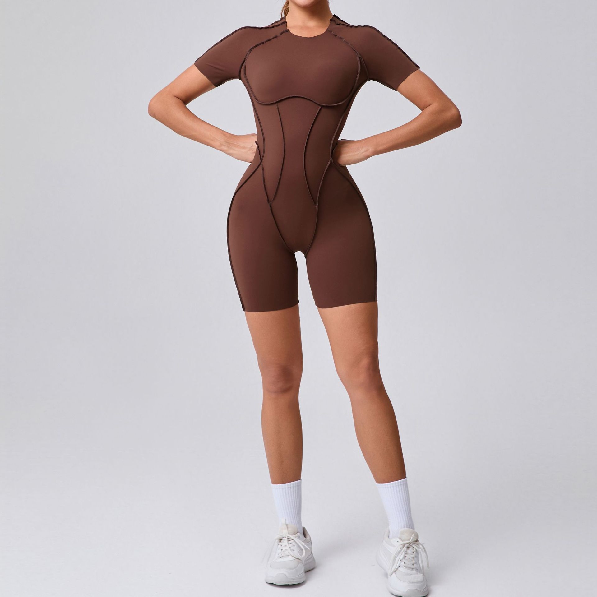 Three Dimensional Beauty Sports Yoga Jumpsuit One Piece Tight Short Sleeve Hollow Out Cutout out Beauty Back Jumpsuit Women Fitness Clothes
