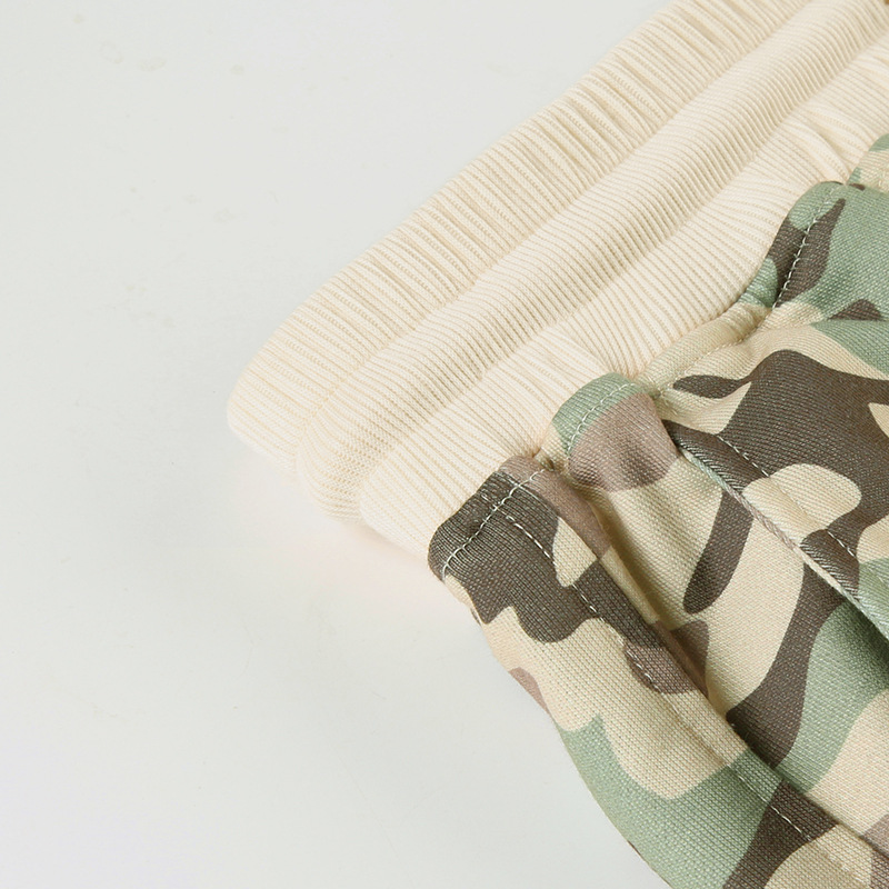Casual Contrast Color Cinched Hoodie Long Sleeve Sweatshirt Sweatpants Two Piece Camouflage Cardigan Coat Trousers Sets