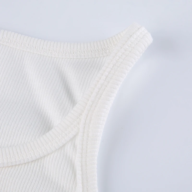White Solid Basic Ribbed Cropped Vest Sleeveless Slim O Neck Tanks Camis Women Simple Fashion Elegant Summer Top Tees