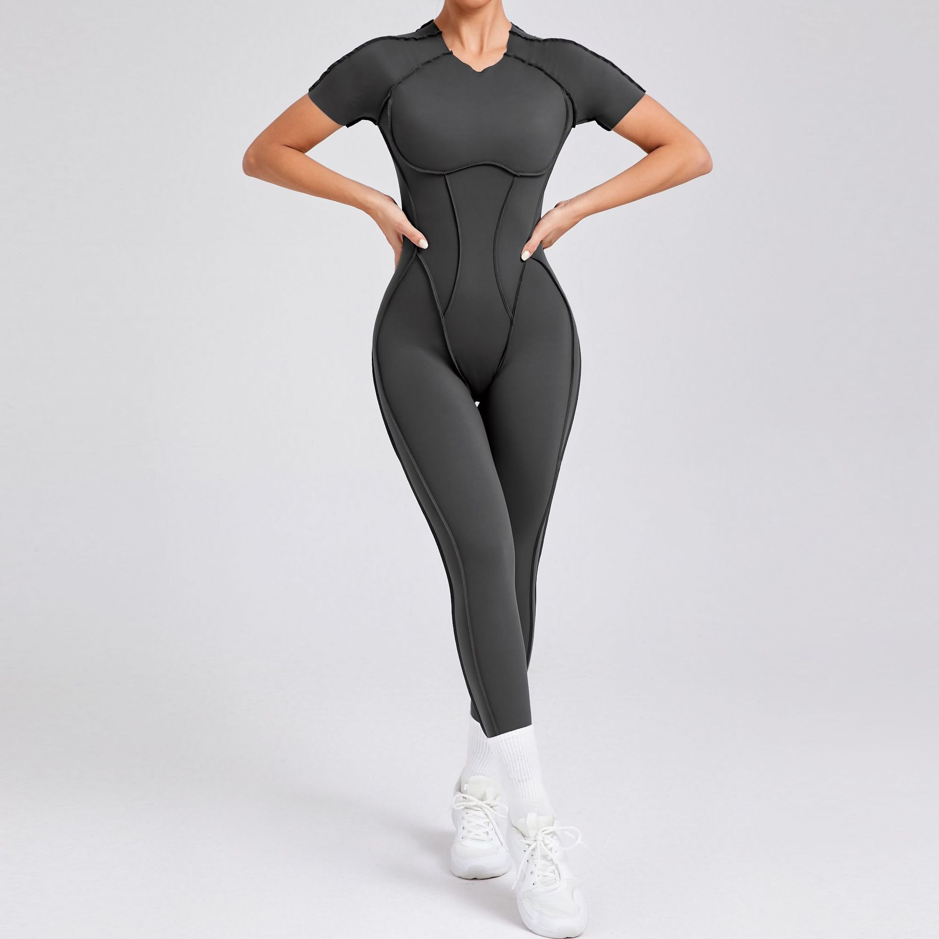 Autumn Winter Three Dimensional Backless Tight Short Sleeved Trousers Jumpsuit One Piece Sports Yoga Jumpsuit
