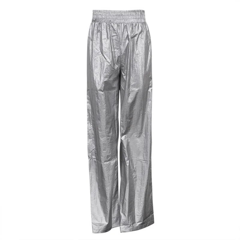 PU Silver Women Pants Autumn Winter High Waist Casual Loose Wide Leg Pant Femme Party Club Fashion Streetwear Woman 2025