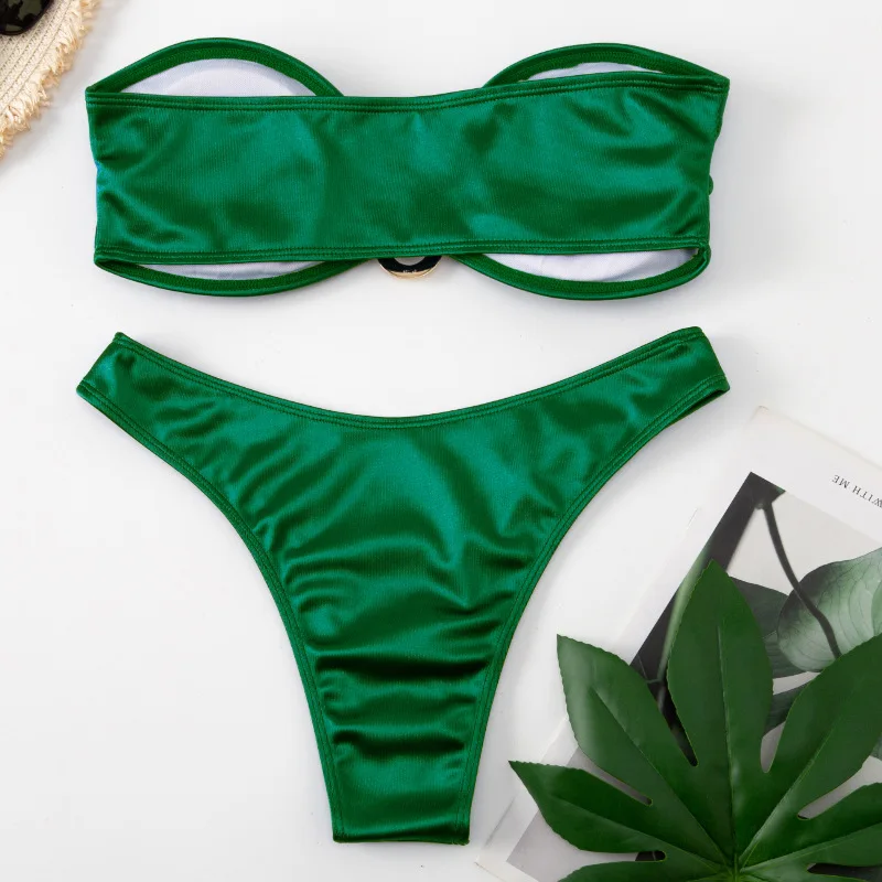 Sexy Bikini Set Bandeau Strapless Wrinkled Bikini Women Swimwear Female Swimsuit Bikini set Bather Bathing Suit