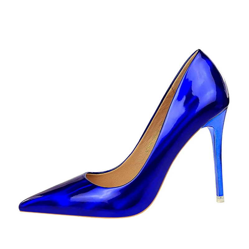 Women 10.5cm High Heels Blue Green Valentine Pumps Luxury Glossy Stripper Stiletto Wedding Bridal Fetish Shoes Plus Size 43