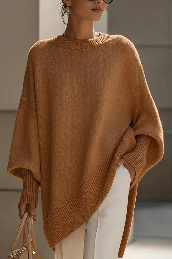 Solid Color Round Neck Long-sleeved Casual Loose Knit Sweater