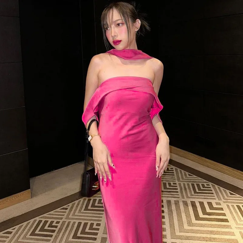 Sexy Backlesss Long Dress For Women Elegant Off Shoulder Sleeveless Dresses Lady Party Temperament Wedding Dress Woman