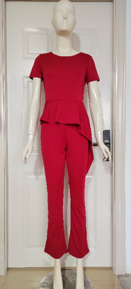 Summer Women Clothing Short Sleeve Lotus Leaf Jumpsuit Women Tight Trousers