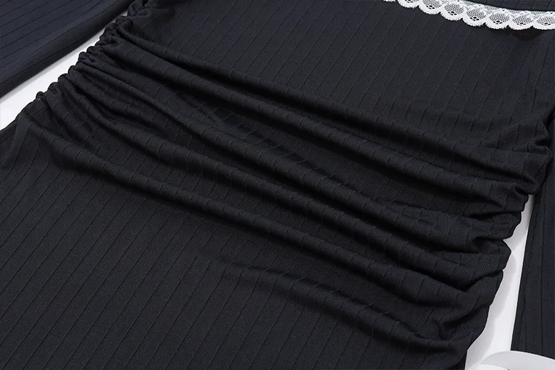 Lace Splice Mini Dress For Women Bandage Sexy Off The Shoulders Slim Ribbing Dresses Ladies Casual Bodycon Dress Woman