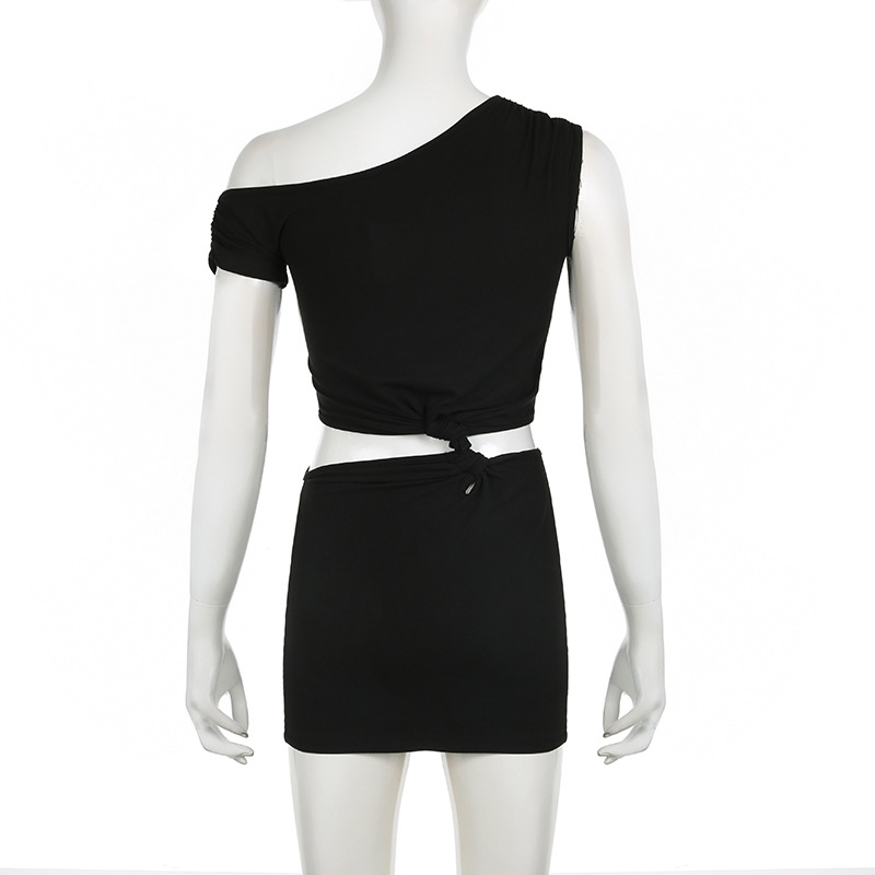 Women Clothing Personalized Shoulder Solid Color Hollow Out Cutout Out Cropped Twisted Stitching Hip Dress Sleeveless Dress